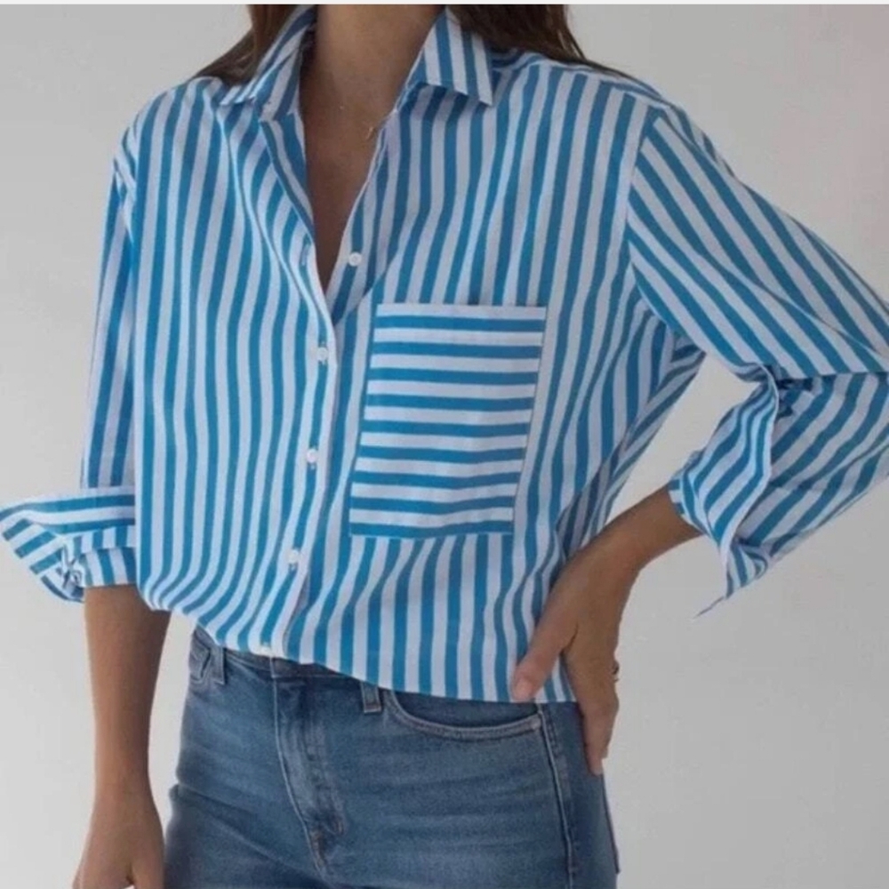 AYR Deep End Blue and White Striped Button-Up Shirt